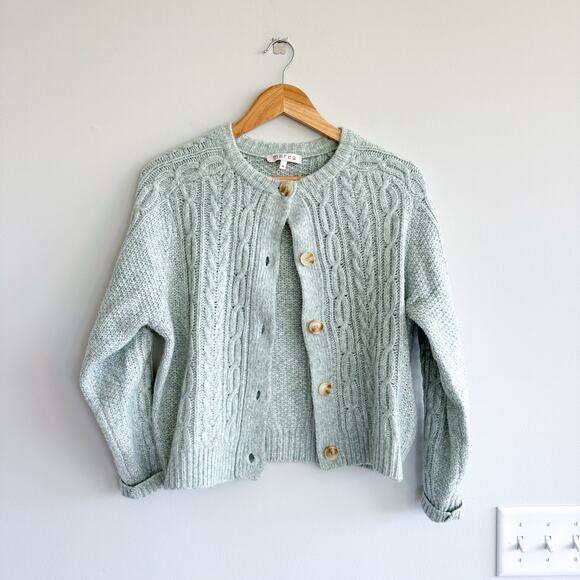 Marea Classic Cable-Knit Button Front Crew Neck Cardigan Sweater Mint Green M - Picture 2 of 10